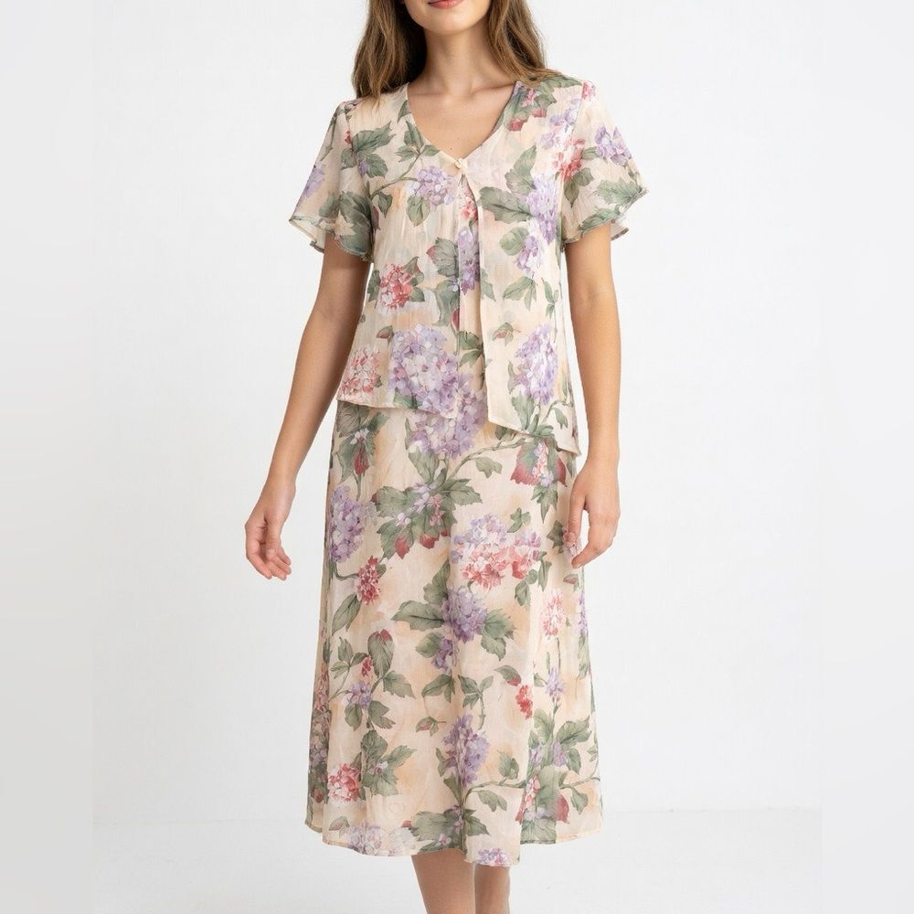 Allyson Whitmore Maxi Dress Yellow Floral Cottagecore Feminine Lined SZ 12P